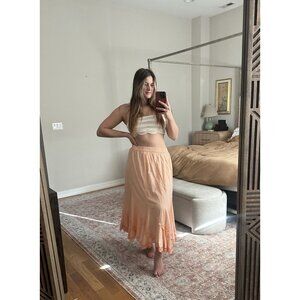 Denim 24/7 Light Pink Lace Detail Midi/Maxi Skirt Size 18W